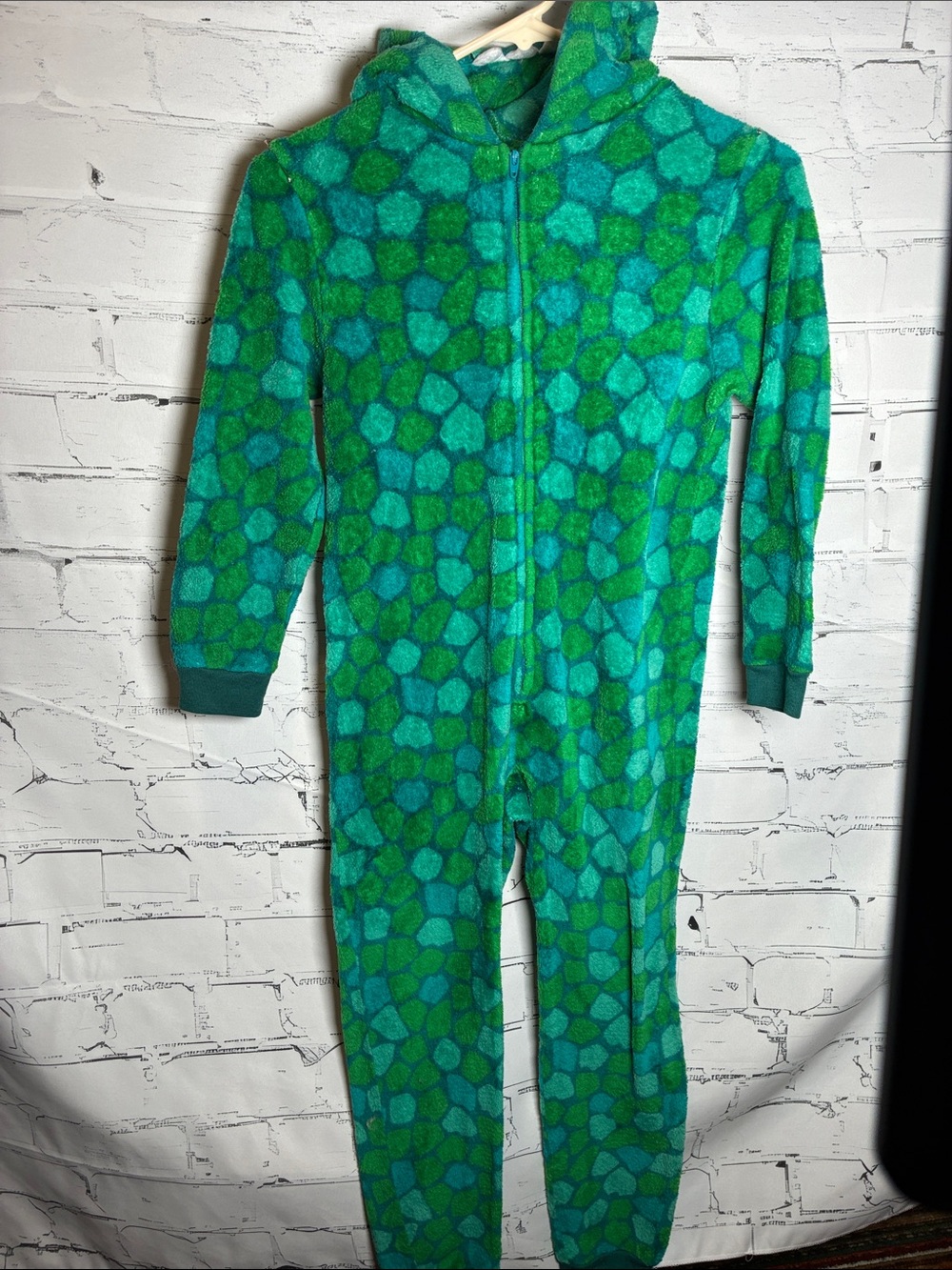Green Patterned Hooded Kids One-Piece Footie
